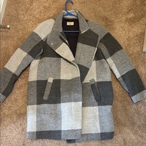 Marine Layer Stephanie Cocoon Buffalo Check Plaid Full Zip Coat Gray